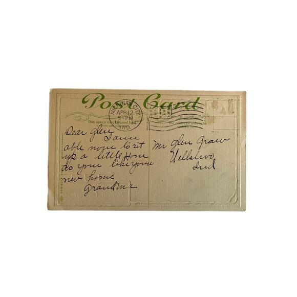 Antique 1914 Easter Greetings Postcard Boy Girl Chickens With Hatched Chicks SEE - Picture 5 of 9